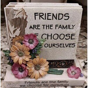 Gorgeous Set of 4 Coasters With Holder "Friends Are The Family We Choose..."